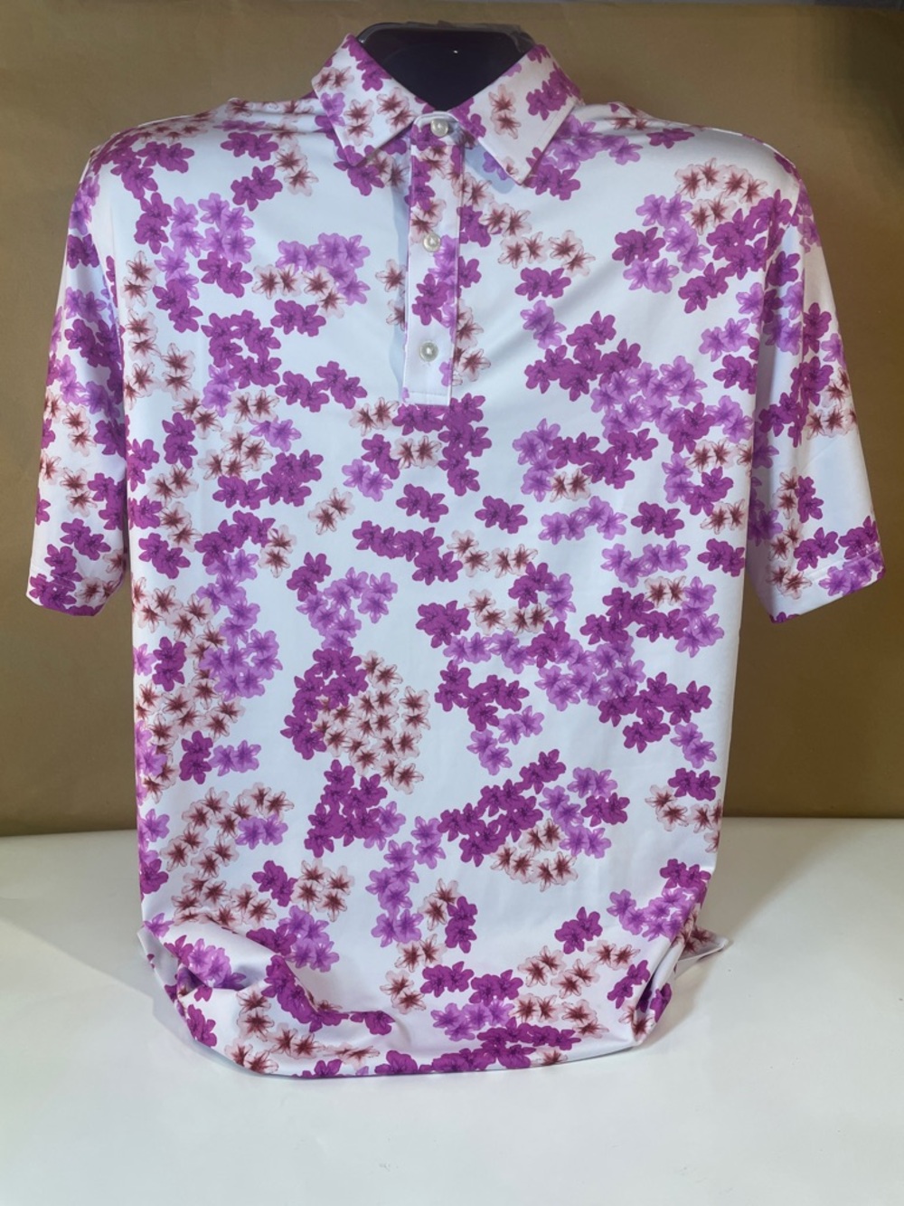 Men's White Polo with Purple Floral Print